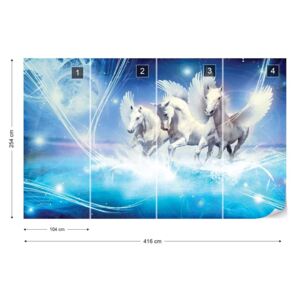 Fototapet GLIX - Winged Horses Pegasus Blue Tapet nețesute - 416x254 cm