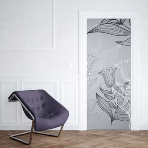 Tapet GLIX - Modern Flowers Illustration Grey1 | 91x211 cm