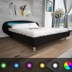 Cadru de pat cu LED, negru, 140 x 200 cm, piele artificială