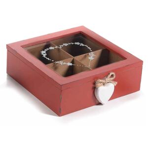 Cutie ceai lemn rosu vintage 4 compartimente cm 18 x 19 cm x 6 h