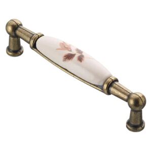 Maner vintage cu insertie ceramica floare maro, auriu antichizat