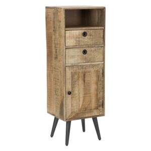 Cabinet din lemn de mango si metal, cu 2 sertare si 1 usa Belgrado Natural / Negru, l40xA35xH117 cm