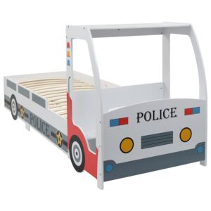 Pat de copii cu birou tip mașină de poliție, 90x200 cm