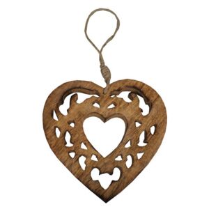 Inimă decorativă din lemn cioplit Antic Line Wood