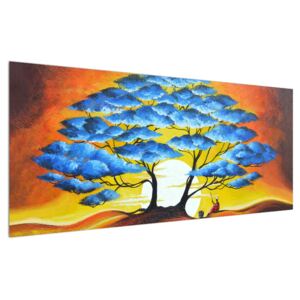 Tablou orintal cu pom albastru și soarele (Modern tablou, K013895K12050)