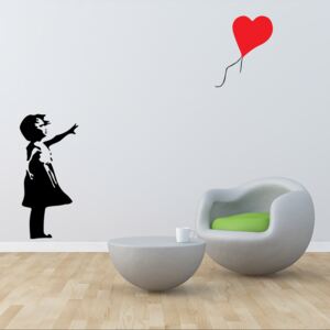 GLIX Banksy "Girl with Baloon" - autocolant de perete Negru și roșu 30 x 70 cm