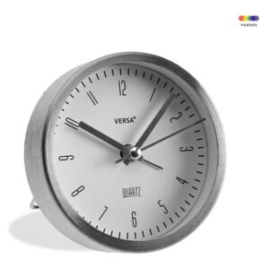 Ceas de masa rotund argintiu/alb din aluminiu 9 cm Silver Alarm Versa Home