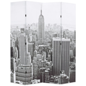 Paravan cameră pliabil, 160x180 cm, New York pe zi, alb/negru