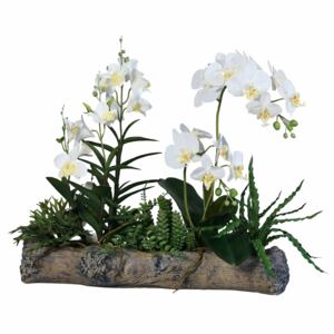 Aranjament orhidee artificială în suport de piatră, 47 cm
