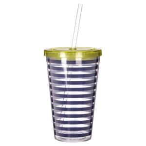 Pahar cu capac verde Premier Housewares Mimo Stripes, 450 ml, alb - albastru