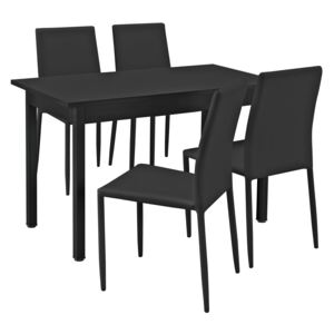 [en.casa]® Masa de bucatarie/salon design modern - (120x60cm) masa cu 4 scaune imitatie piele - negru