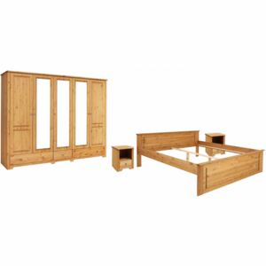 Set de mobilier pentru dormitor Home Affaire Hugo, 4 piese, maro, lemn masiv de pin