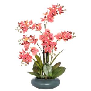 Orhidee artificiala somon Phalaenopsis cu aspect 100% natural in vas ceramic, 51 cm