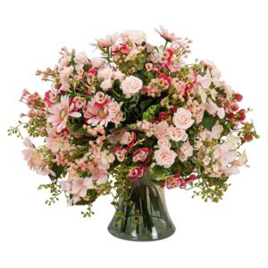 Aranjament floral, buchet cu trandafiri mini roz, 35 cm