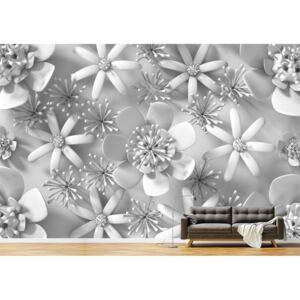 Tapet Premium Canvas - Randare 3d flori gri abstract