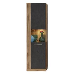 Vitrina Raúl, lemn masiv, maro/gri, 186 x 52 x 34 cm
