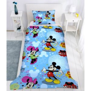 Lenjerie de pat copii Mikey & Minnie Disney fundal albastru