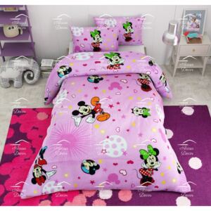 Lenjerie de pat copii Mickey si Minnie stars fundal roz