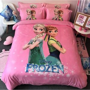 Lenjerie de pat copii Elsa si Anna Frozen roz