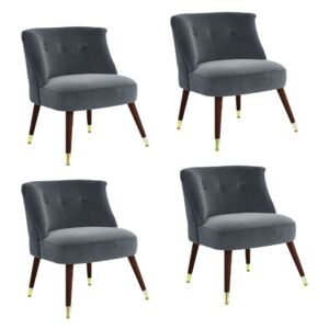 Set de 4 scaune tip fotoliu Maddox catifea/lemn, gri, 73 x 62 x 65 cm