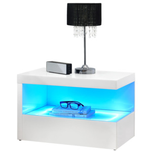 Noptiera cu LED Clarissima 1, 59 x 36 x 38 cm, MDF,alb/lacuit, iluminata cu LED, 15 culori