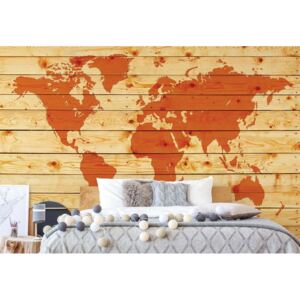 Fototapet - World Map Wood Planks Texture Vliesová tapeta - 254x184 cm