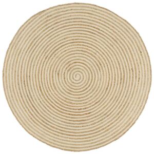 Covor manual cu imprimeu spirală, alb, 90 cm, iută