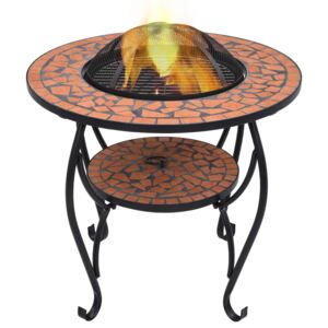 Masă cu vatră de foc, mozaic, cărămiziu, 68 cm, ceramică