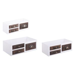 Set 3 cutii depozitare tip sertar din lemn alb maro Jacob 40 cm x 23 cm x 14 h