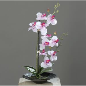 Orhidee artificiala alb-roz in ghiveci negru - 46 cm