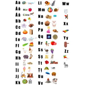 Sticker educativ, Alfabetul ilustrat in limba romana, Litere de Tipar, 60x90 cm