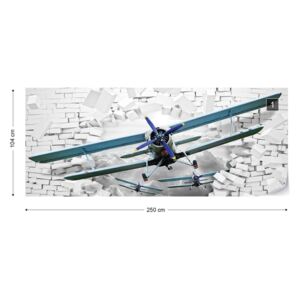 Fototapet GLIX - 3D Plane Bursting Through Brick Wall Tapet nețesute - 250x104 cm