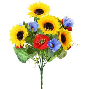 Buchet artificial floarea soarelui și mac, 39 cm