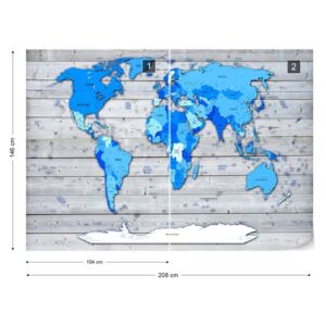 Fototapet GLIX - Blue World Map + adeziv GRATUIT Nem szőtt tapéta - 208x146 cm