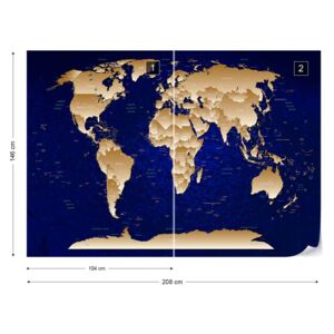 Fototapet GLIX - Blue And Gold World Map + adeziv GRATUIT Nem szőtt tapéta - 208x146 cm