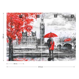 Fototapet GLIX - London Red Black White Art Painting Tapet nețesute - 416x290 cm