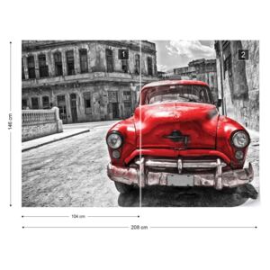 Fototapet GLIX - Vintage Car Cuba Havana Red + adeziv GRATUIT Nem szőtt tapéta - 208x146 cm