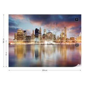 Fototapet GLIX - New York City Night Skyline Water Reflections Papírová tapeta - 254x184 cm