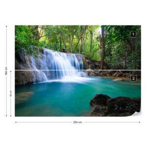 Fototapet GLIX - Turquoise Forest Lake Waterfall Papírová tapeta - 254x184 cm