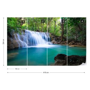 Fototapet GLIX - Turquoise Forest Lake Waterfall Tapet nețesute - 416x254 cm