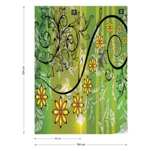 Fototapet GLIX - Floral With Swirls Green And Yellow + adeziv GRATUIT Papírová tapeta - 184x254 cm