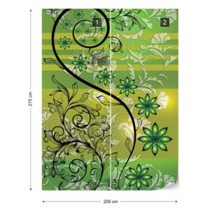 Fototapet GLIX - Floral With Swirls Green 3 + adeziv GRATUIT Tapet nețesute - 206x275 cm