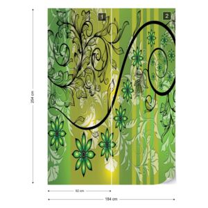 Fototapet GLIX - Floral With Swirls Green 3 + adeziv GRATUIT Papírová tapeta - 184x254 cm
