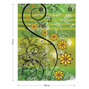 Fototapet GLIX - Floral With Swirls Green And Yellow + adeziv GRATUIT Tapet nețesute - 206x275 cm
