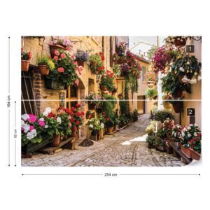 Fototapet GLIX - Mediteranean Street With Flowers Papírová tapeta - 254x184 cm