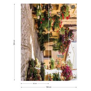 Fototapet GLIX - Mediteranean Street With Flowers + adeziv GRATUIT Papírová tapeta - 184x254 cm