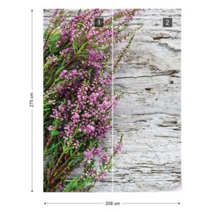 Fototapet GLIX - Flowers Heather Rustic Wood + adeziv GRATUIT Tapet nețesute - 206x275 cm