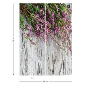 Fototapet GLIX - Flowers Heather Rustic Wood + adeziv GRATUIT Papírová tapeta - 184x254 cm
