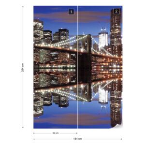Fototapet GLIX - New York Skyline At Night Brooklyn Bridge + adeziv GRATUIT Papírová tapeta - 184x254 cm