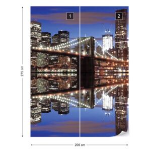 Fototapet GLIX - New York Skyline At Night Brooklyn Bridge + adeziv GRATUIT Tapet nețesute - 206x275 cm